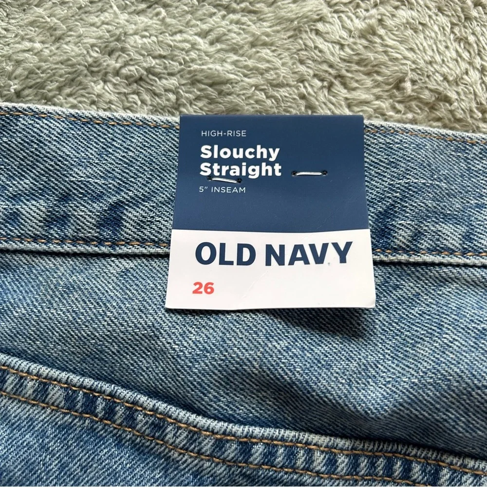 Old Navy Blue High‑Rise Denim Shorts Plus 26 NWT Distressed Raw Hem